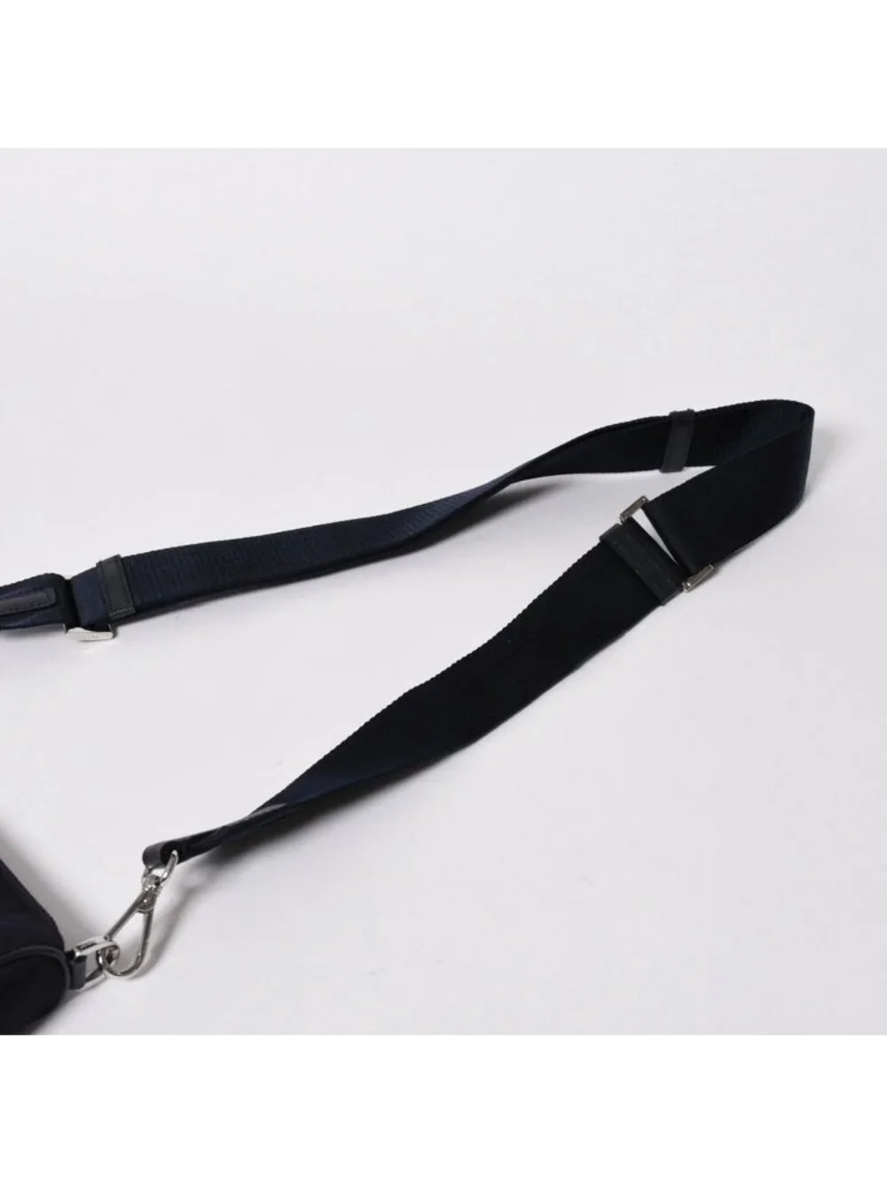 Prada Shoulder Bag Triangle Logo Nylon Leather Navy Silver